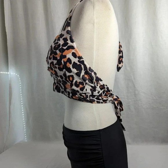 Summer bikini-high waisted black bottoms, animal print halter top L//XL O10 - Picture 4 of 14